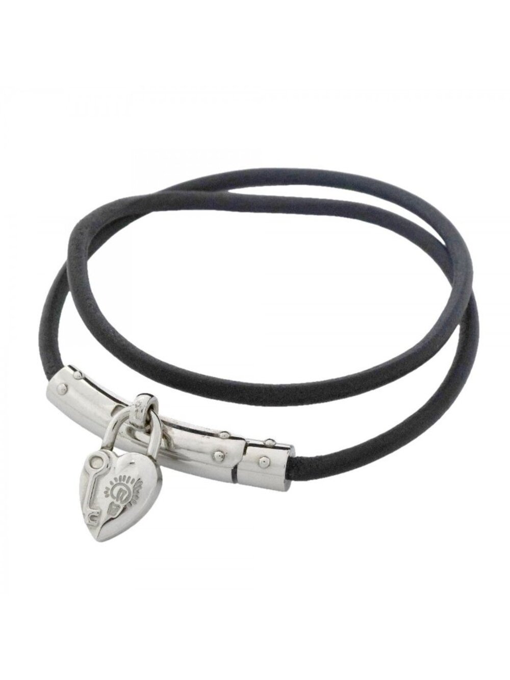 Hermes Bracelet Choker Viviride Fantasy Heart Metal Leather Silver Black Cles